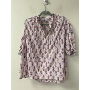 Le Bazar Coatal Floral Print Long Sleeve Blouse Sz L